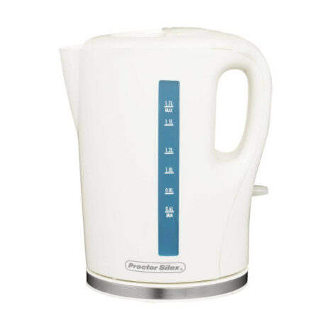 White Proctor Silex 1.7 Liter Cordless Electric Kettle with base