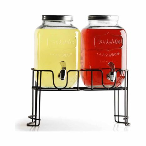 Circleware Double Yorkshire Glass Beverage Drink Dispensers with Metal Stand - 1 Gallon