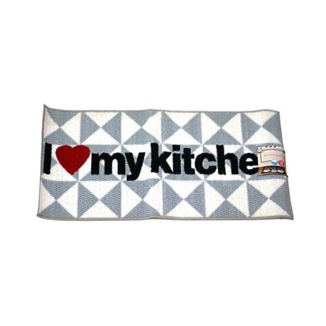 Kitchen Mat ‘I love my kitchen’, Grey, White, Black and Red