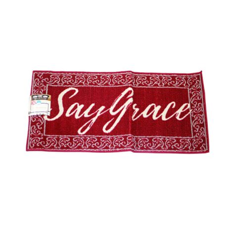 Kitchen Mat ‘Say grace’, Red, Grey, and White