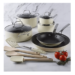 Martha Stewart Lockton 10Pcs Pot Set - Non-stick Enamel Steel Handel Cookware Set Linen