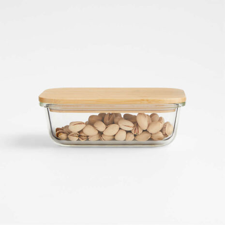 Décor Glass Bowl with Bamboo Lid Cover 1ltr
